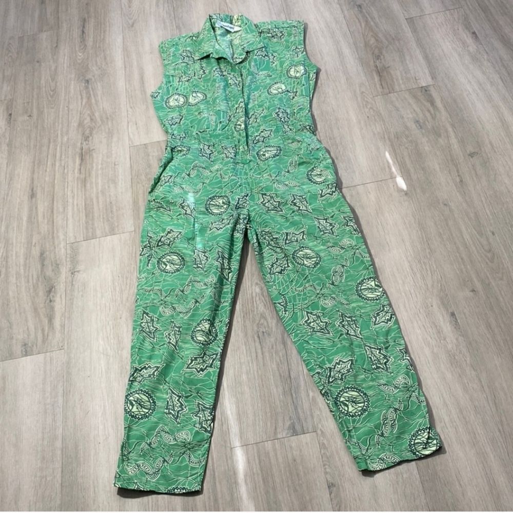 Diane von Furstenberg Green Print Vintage Jumpsuit Sz L